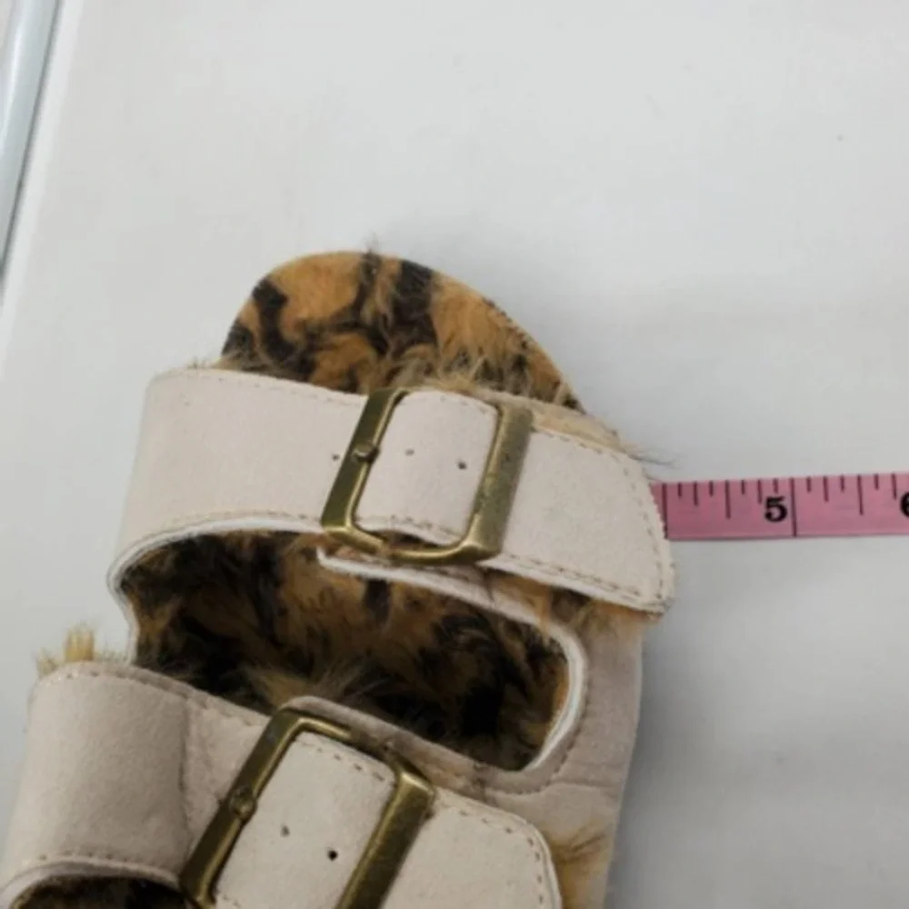 Vintage 93 Shoes Womens Cozi Slides Sandals Beige Leopard Faux Fur 9‎ M